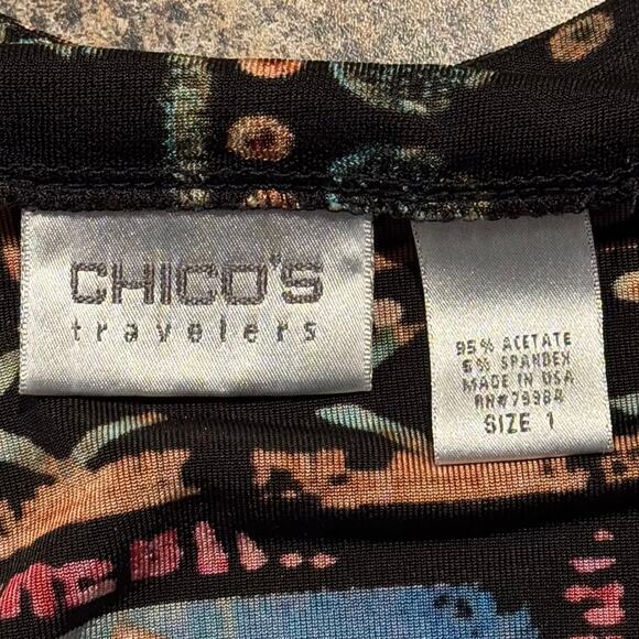 Vintage Chicos Travelers Cardigan Slinky Floral Boho Tropical Resort 1 Medium 8 - Picture 3 of 6